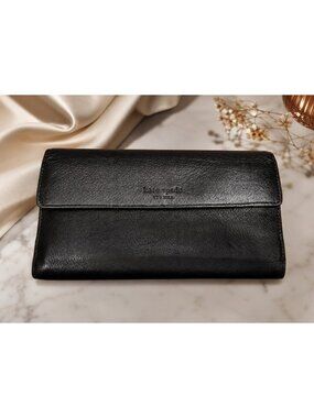 Kate Spade New York Black Leather Snap Wallet Checkbook Organizer Long Wallet